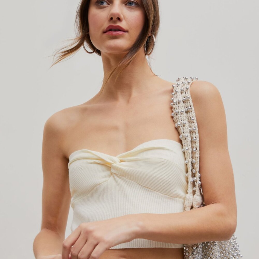 Ivory Twist Knitted Strapless Crop Top